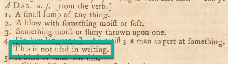 "A Dab" entry iIdentifying a usage description without brackets.