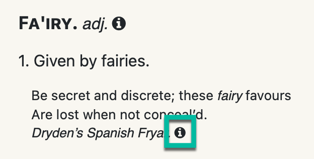 "Fairy" entry transcription identifying author/title information button.