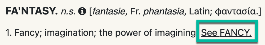 "Fantasy" transcription identifying hyperlinked "See Fancy" cross-reference.