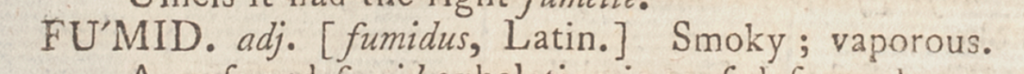 "Fumid" entry showing an example of a headword with large capital letters.