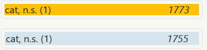 First selected result in yellow and second selected result in light blue