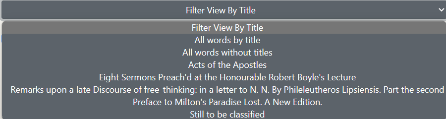 Drop-down menu displaying several options in which to filter your entries by title