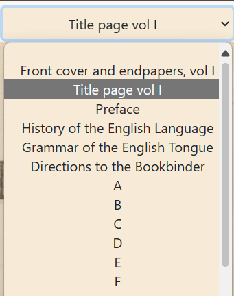 Drop-down menu displaying several section options to choose from